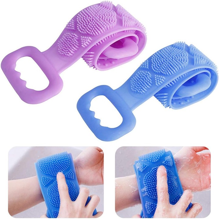 Силиконова гъба за баня, 80 см, комплект от 2, за ексфолиране и масаж, многоцветна