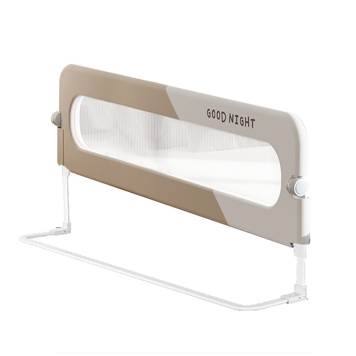 Предпазители за парапети за детско легло WALALLA, 150 см, Оксфорд полиестер/Метал, Каки, Монтаж без инструменти, Регулируеми височини