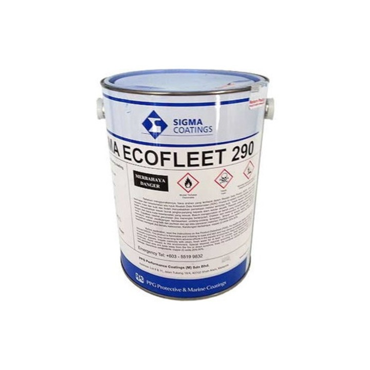 Vopsea antifouling, Sigma coatings, Ecofleet 290, Rosu-maro, 20 l, Pe baza de solvent, Rezistenta la coroziune, Folosita pentru vopsirea suprafetelor subacvatice in barci, Acoperire 20 m², Extern, Lucios