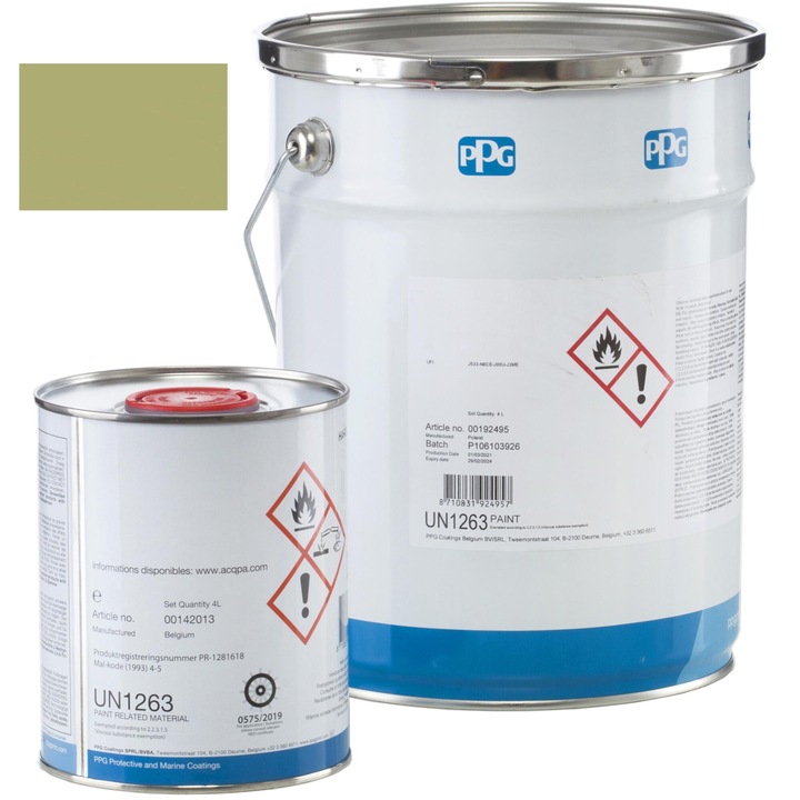 Vopsea epoxidica, Aderenta excelenta la otel si otel galvanizat, Aderenta excelenta la metale neferoase, Super rezistenta la coroziune si penetrarea apei, Galben-verde, 4 l