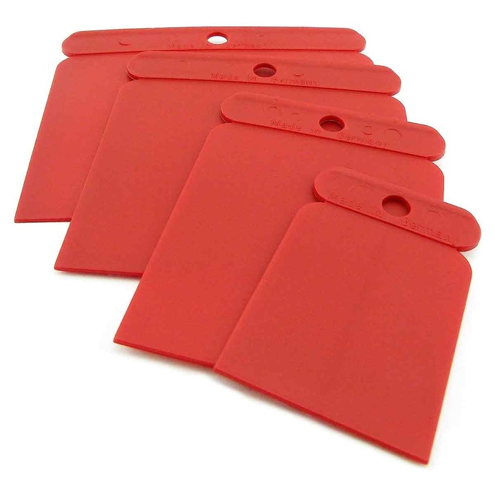 4 db műanyag spatula szett autó vinilhez, rugalmas, piros, 50x80x100x120mm