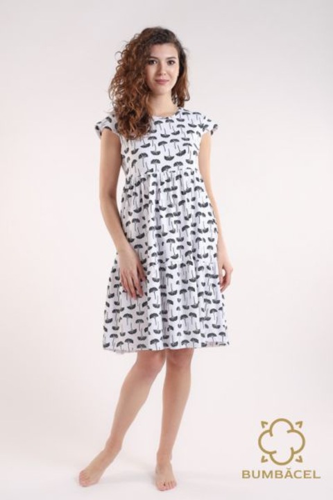 Rochie de lungime medie, cu maneca scurta, Alb