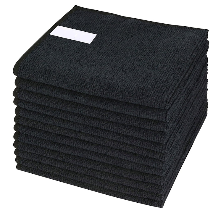 Комплект от 10 кърпи, QttvbTna, микрофибър, 30 x 30 см, черни