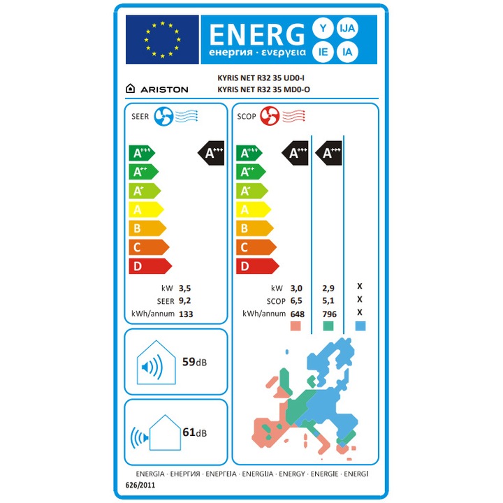 Aparat de aer conditionat KYRIS NET 12000 BTU WI-FI, Clasa A+++/A+++, senzor Inteligent Eye, functie inteligenta de umidificare, breeze away, alb