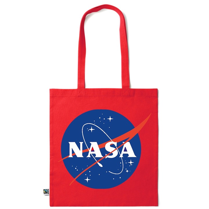 Go For It Shopper fazonú pamut táska mintával, Nasa, 38×42cm, Piros grenadine, R-KI191