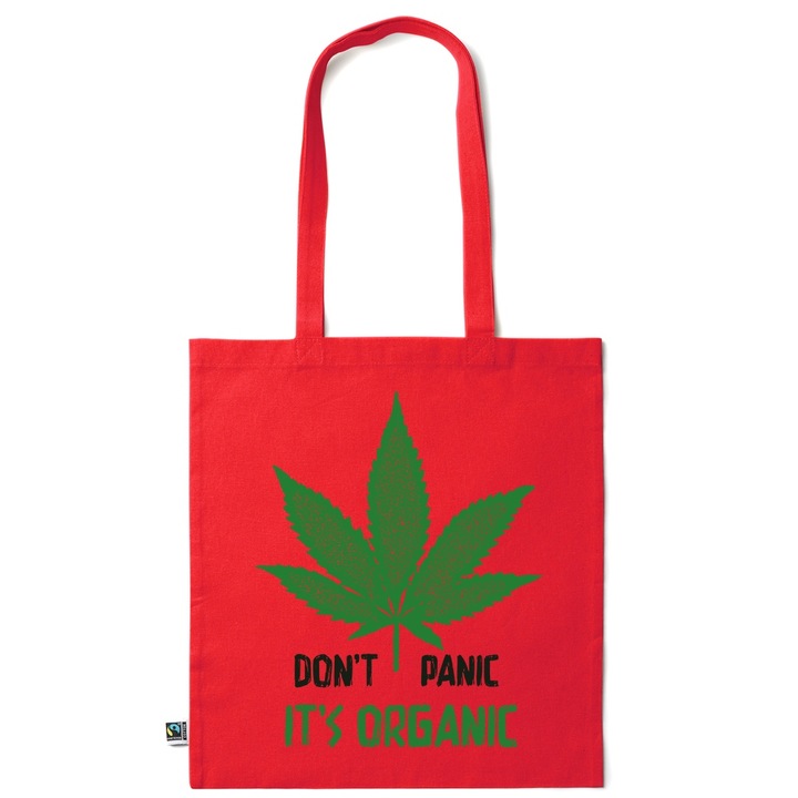 Go For It Shopper fazonú pamut táska mintával, It`s Organic, 38×42cm, Piros grenadine, R-KI228