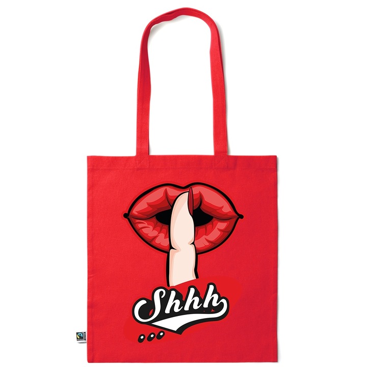 Go For It Shopper fazonú pamut táska mintával, Lips - Shhh, 38×42cm, Piros grenadine, R-KI219