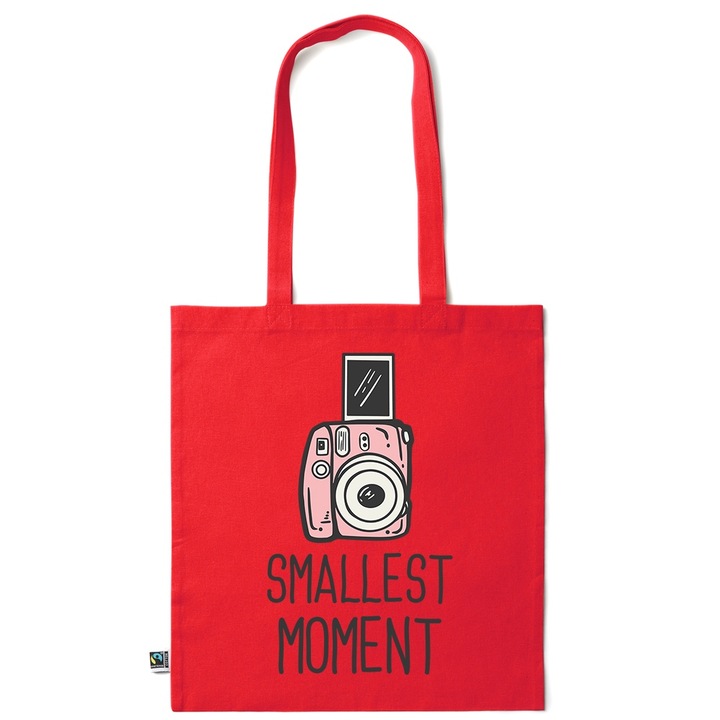 Go For It Shopper fazonú pamut táska mintával, Smallest Moment, 38×42cm, Piros grenadine, R-KI227