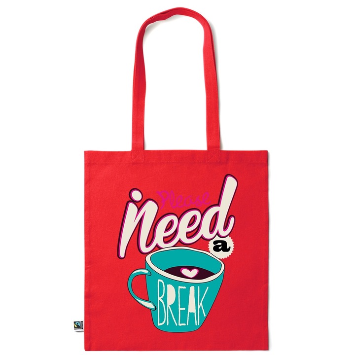 Intelli® Еко чанта за пазаруване Sacosa от памук с дълги дръжки, Coffee Break, 38×42см, Тъмночервен, R-KI236