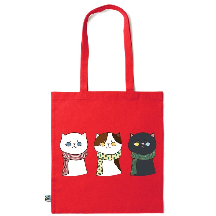 Go For It Shopper fazonú pamut táska mintával, Kittens, 38×42cm, Piros grenadine, R-KI258