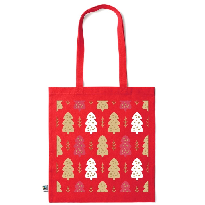 Go For It Shopper fazonú pamut táska mintával, Winter Pattern, 38×42cm, Piros grenadine, R-KI260