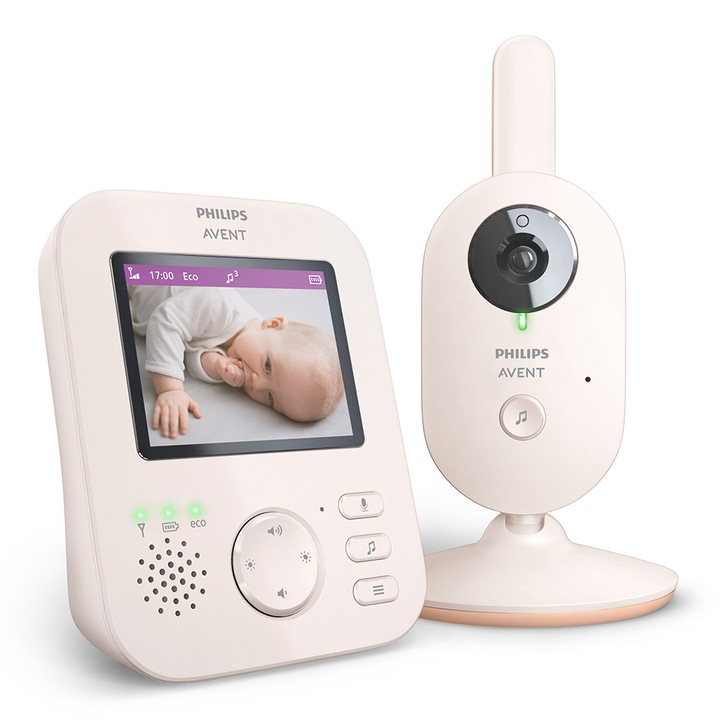 Дигитален видео бебефон SCD881/26 Advanced, Philips AVENT, 2.8-инчов цветен екран, 2 x Zoom, Нощно виждане, Двустранна звукова комуникация, 6 нежни мелодии, Цвят Coral/Cream