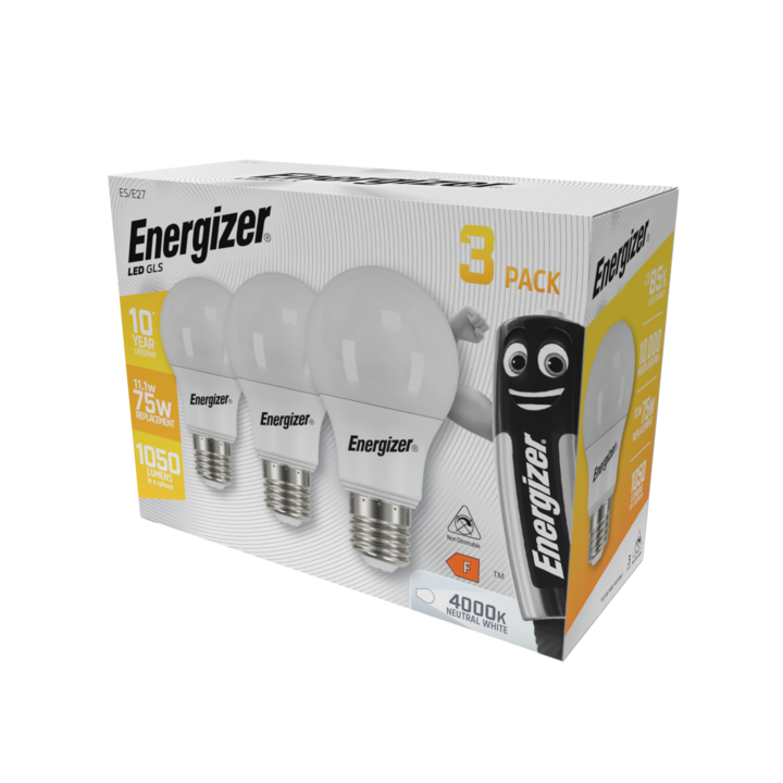 Комплект 3 LED крушки GLS, 11.1W, E27, 1060 лумена, 4000K, Energizer