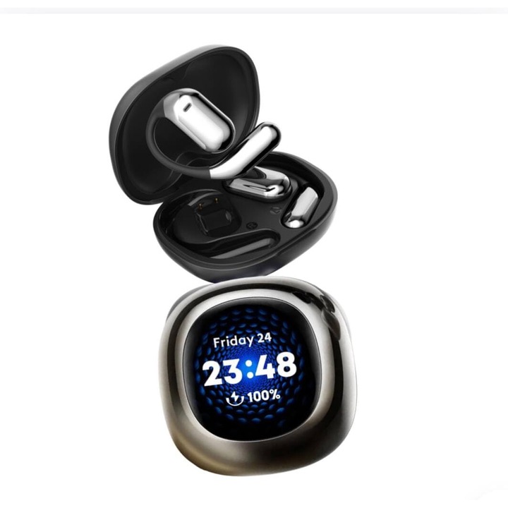 Vezeték nélküli fülhallgató, fülre akasztható, érintésvezérléssel, beépített mikrofonnal, fekete