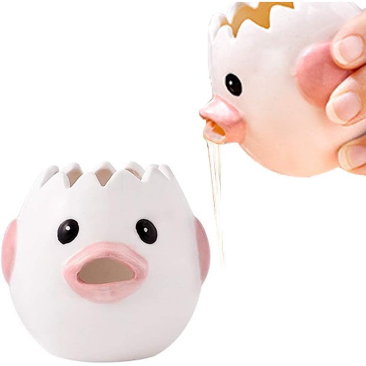 Set 2 Strecuratori pentru Galbenus si Albus de Ou, Bizaical, ceramica, roz/galben, design in forma de pui