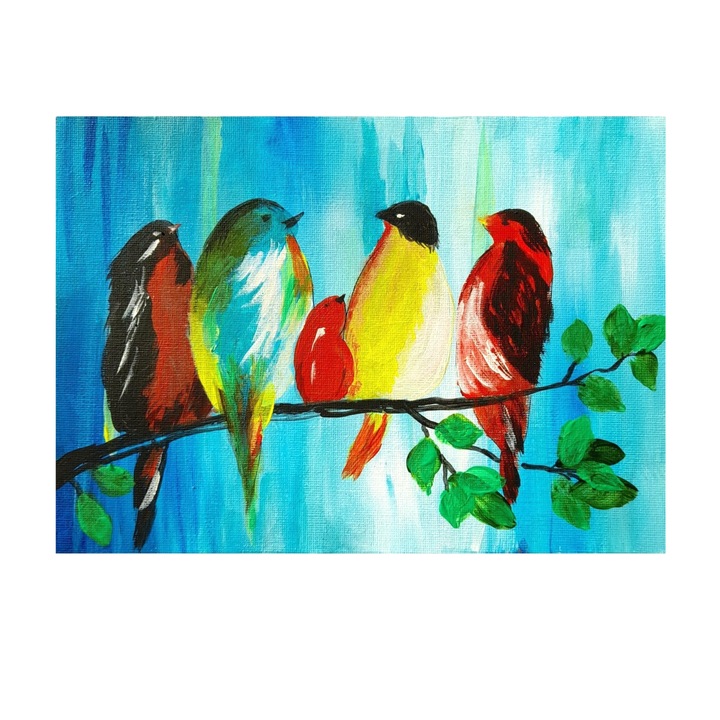 Tablou, Pasarelele, pictat manual de Margot, in acrilic, pe panza cartonata, 18x25 cm