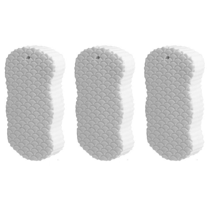 Комплект от 3 гъби за баня, ексфолиращи, бели, за многократна употреба