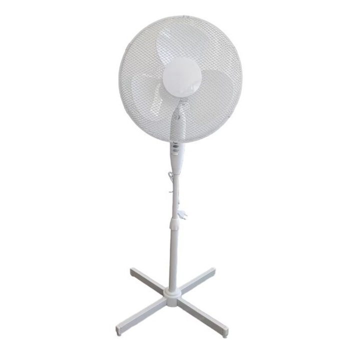 Ventilator cu picior, 50 W, 40 inch, 3 viteze, inaltime reglabila, Alb
