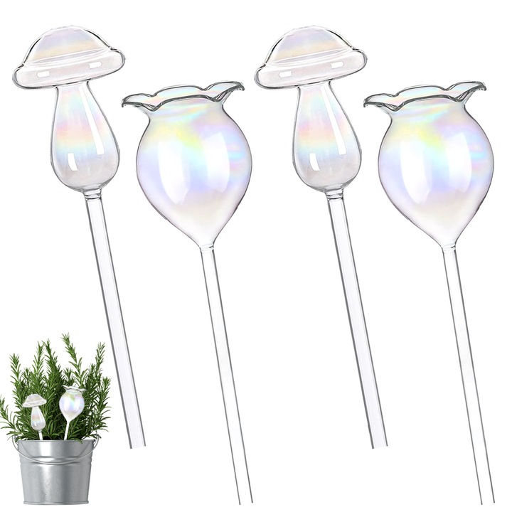 Set 4 dispozitive automate de udare pentru plante, QttvbTna, sticla transparenta, 26cm