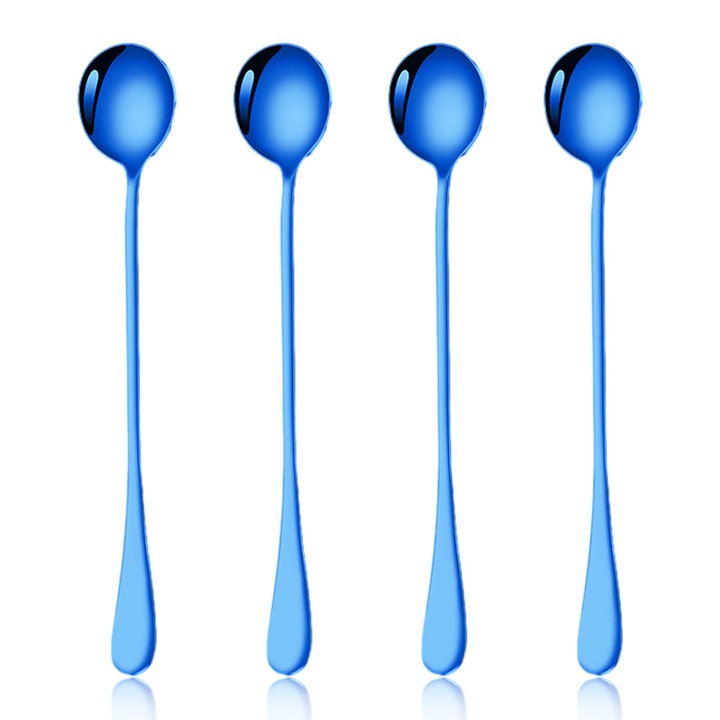 Set 4 linguri cu maner lung pentru ceai rece, inox, multicolor, 18.5cm