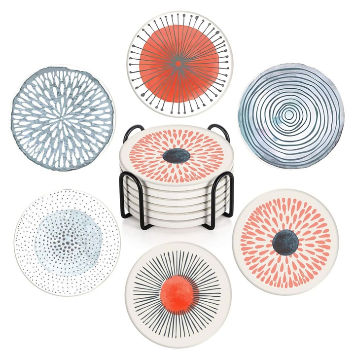 Italtartók, kerek kerámia, parafa alap, íróasztalvédelem, készlet