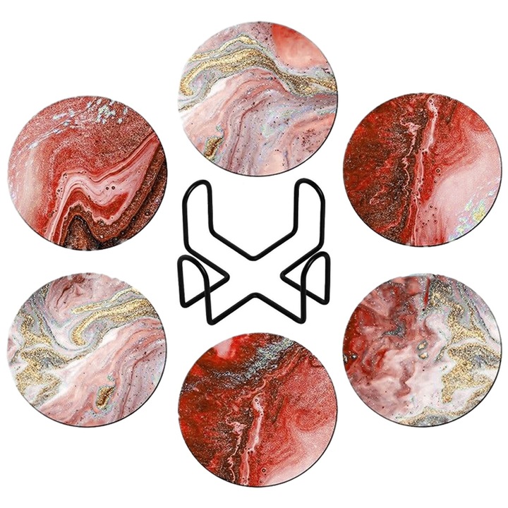 Set 6 suporturi bauturi, ceramica, absorbante, multicolor, 10.3 x 10.3 cm