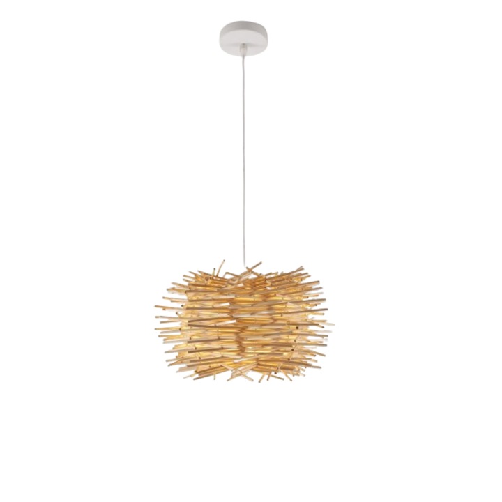 Szép rattan csillár, rusztikus, boho, madárfészek alakú, E27, natúr, izzót nem tartalmaz