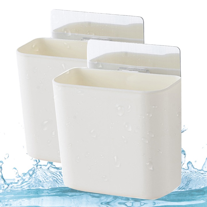 2 db fogkefetartó készlet, PVC, Tapadókoronggal, Fehér, 10,5x11,5x5 cm