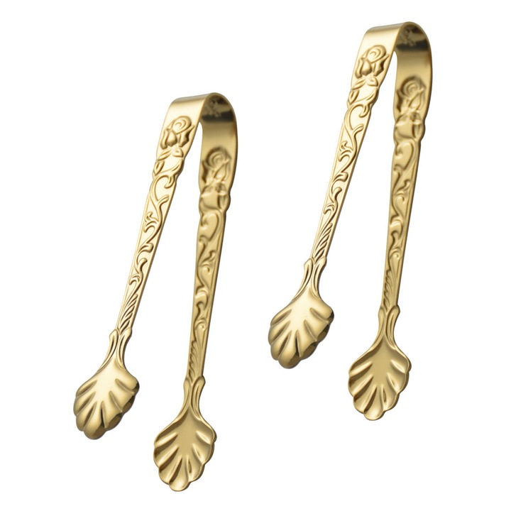 Set 2 clesti pentru zahar si gheata, inox, auriu, 9 x 1.7 cm