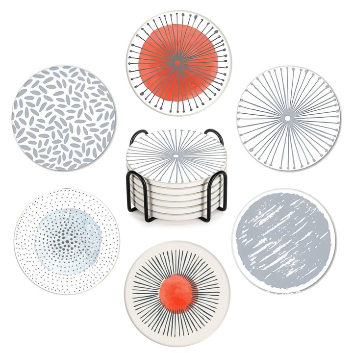 Italtartók, kerek kerámia, parafa alap, asztali védelem, készlet