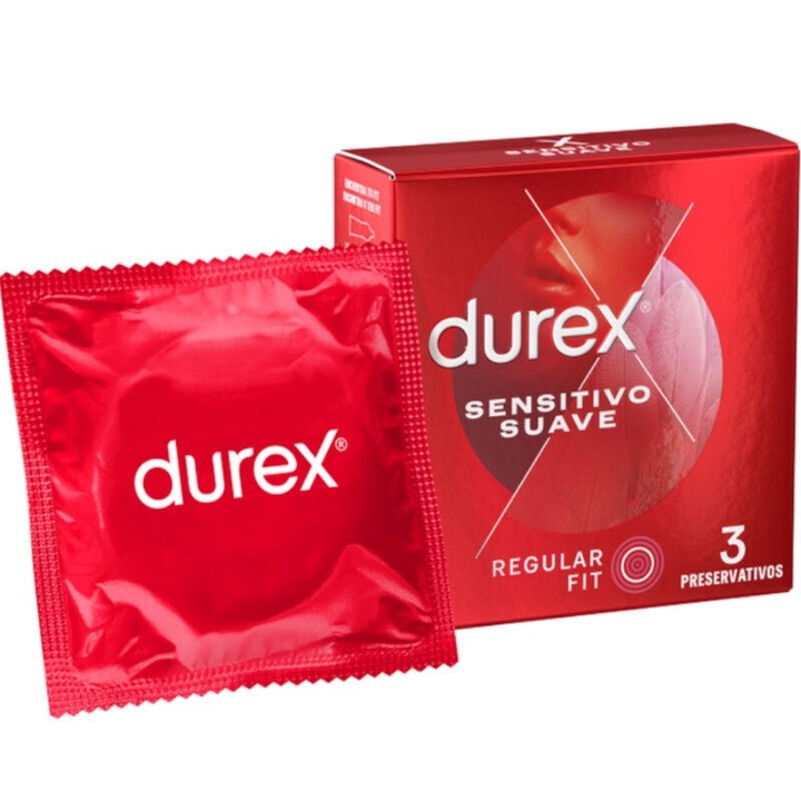 Презервативи Durex Sensitive Soft, тънки, прозрачни, с лубрикант, 56 мм, комплект от 3 бр