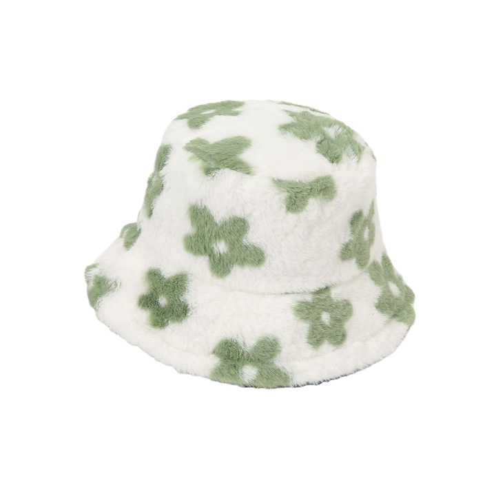 Caciula dama Jormftte, set, caciula tip bucket, material blana artificiala, portocalie/neagra/purpurie/verde, circumferinta 56-58cm
