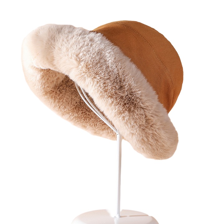 Caciula dama Jormftte, caciula din blana sintetica, culori: negru/caramel/rosu caramiziu/khaki, dimensiune: 56-58cm, set: 1 caciula