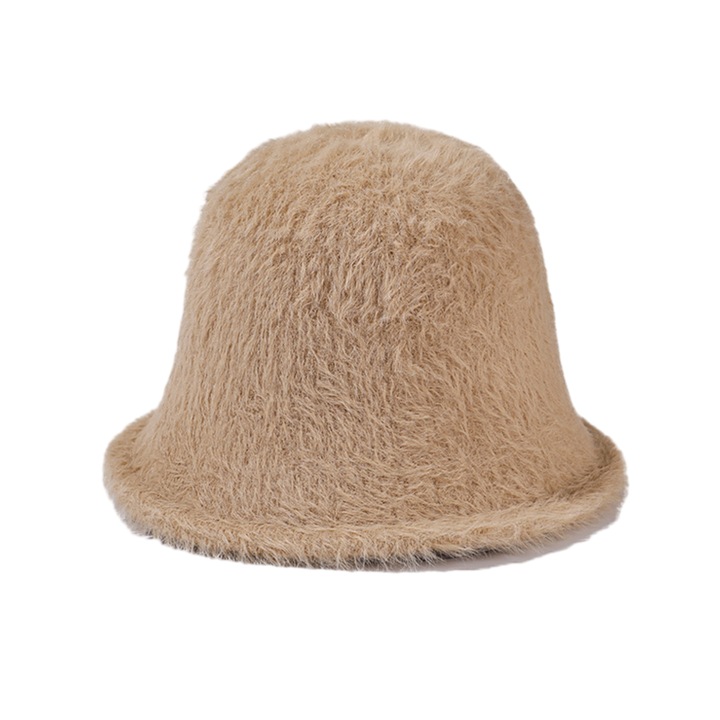 Caciula Jormftte, model bucket, culoare camel/gri, dimensiune 56-58cm, material amestec de blana de iepure, greutate 130g
