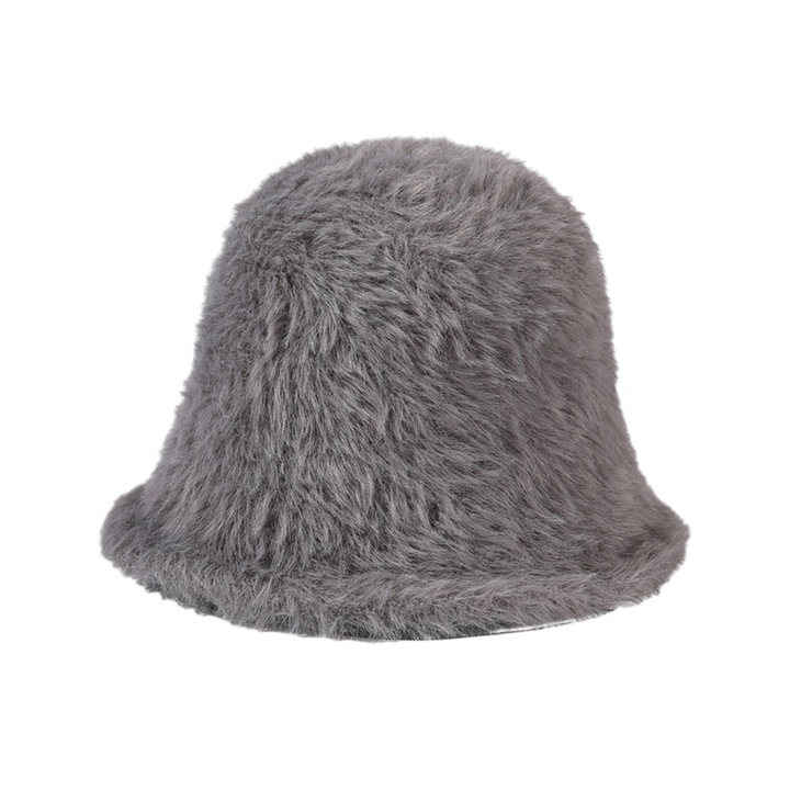 Caciula Jormftte, model bucket, culoare camel/gri, dimensiune 56-58cm, material amestec de blana de iepure, greutate 130g