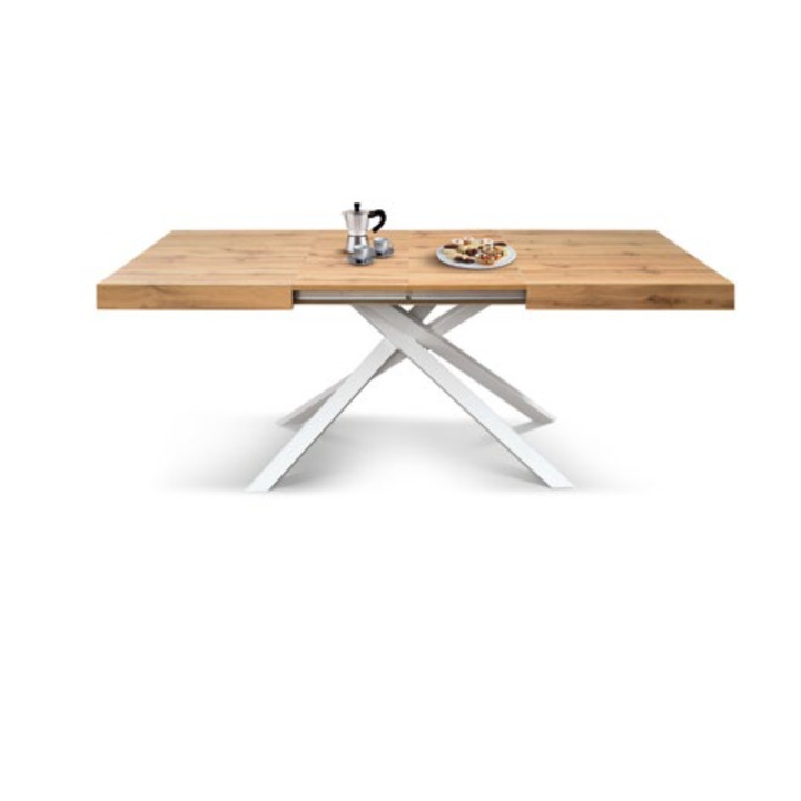 Masa Tifany -blat finisaj rustic -picior alb- 140 cm /90cm