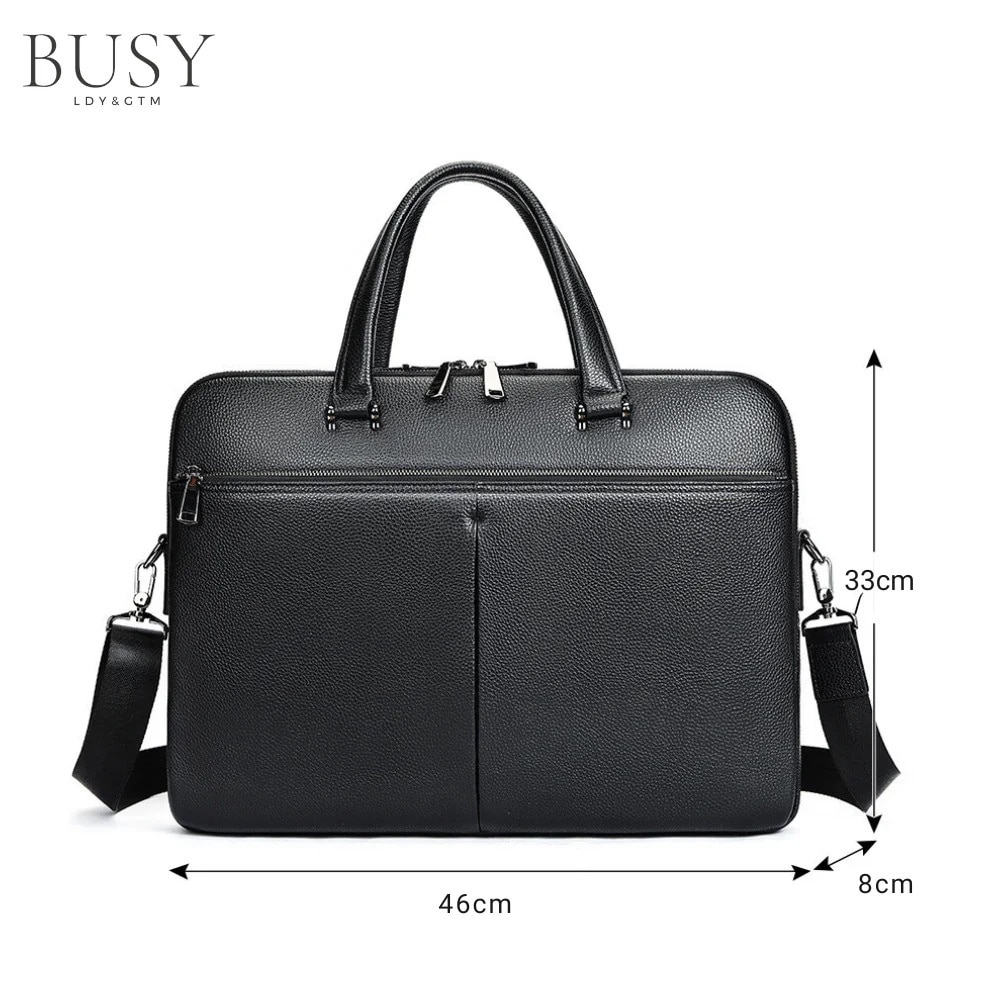 Geanta laptop 17 inch din piele naturala, BUSY LDY & GTM® Buckingham, suport prindere troler, compartiment tableta, neagra