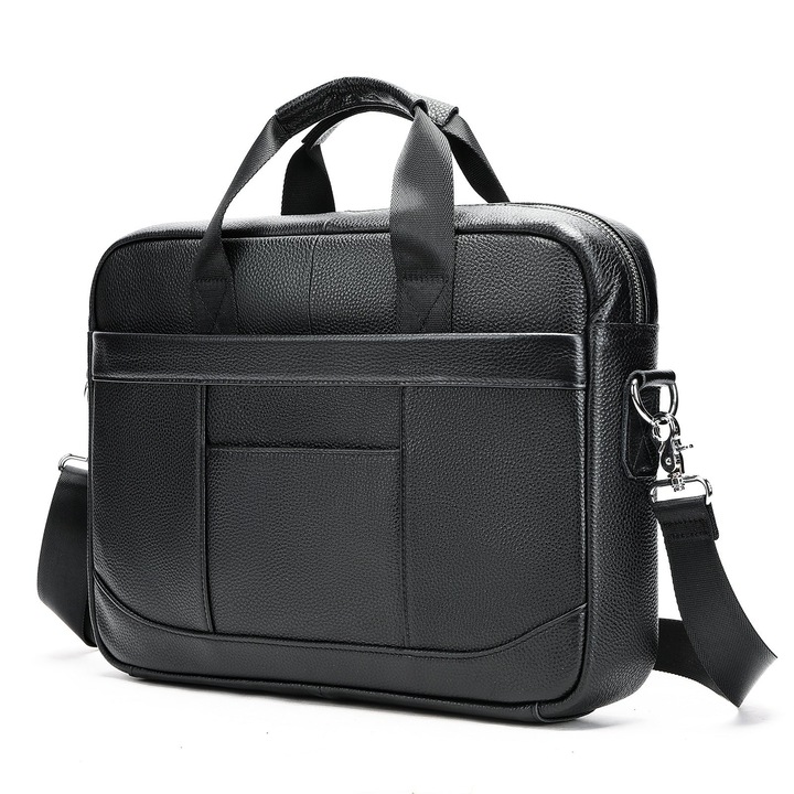 Geanta laptop 15 inch din piele naturala, BUSY LDY&GTM® Profu', de umar, de mana, negru