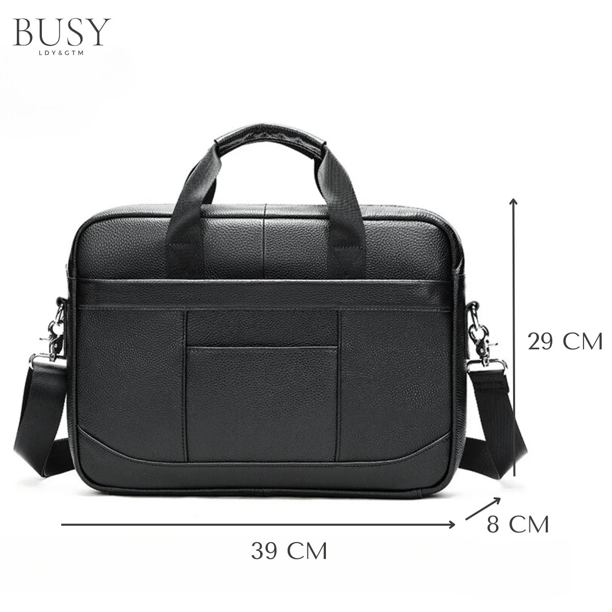 Geanta laptop 15 inch din piele naturala, BUSY LDY&GTM® Profu', de umar, de mana, negru