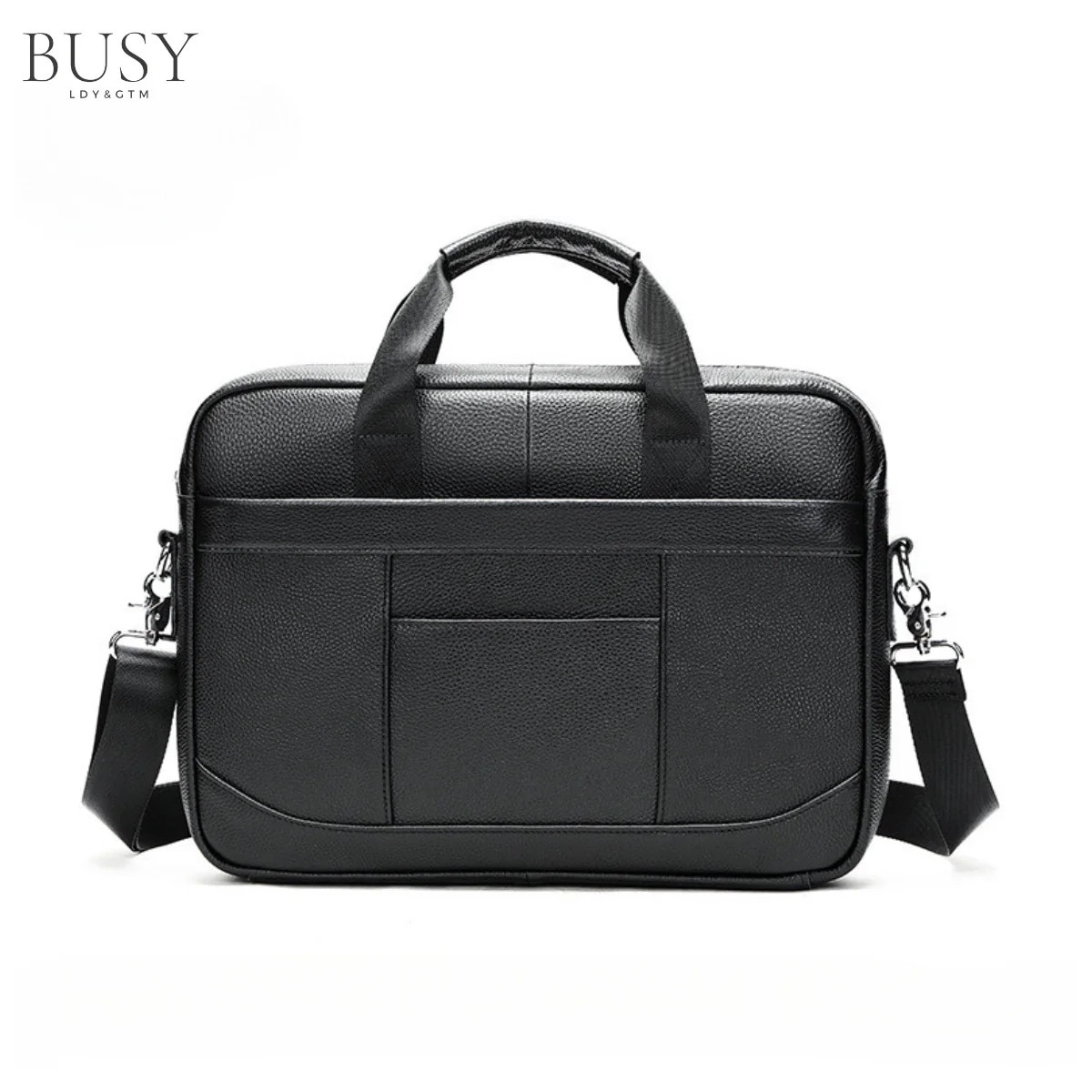 Geanta laptop 15 inch din piele naturala, BUSY LDY&GTM® Profu', de umar, de mana, negru