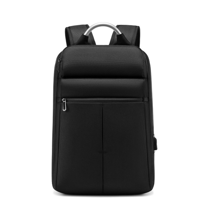 Rucsac laptop 15.6", smart business, compact, impermeabil, cu port de incarcare USB, GETICS, 32x11x47 cm, Negru