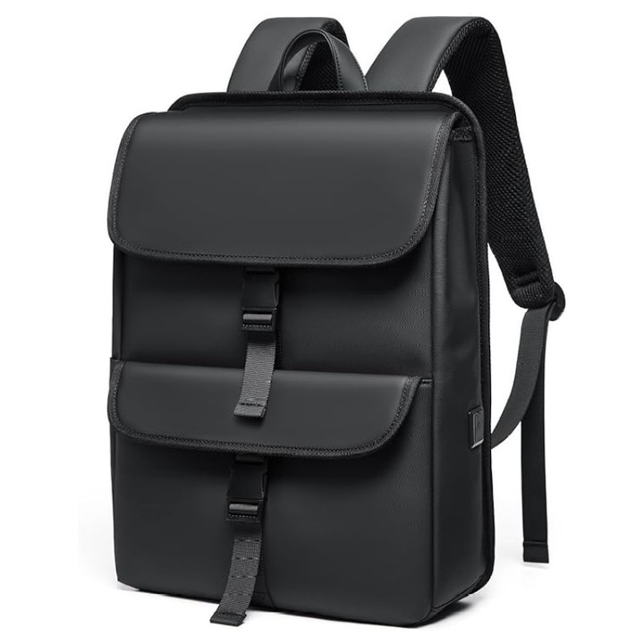 Rucsac laptop 15.6", casual business, impermeabil, ergonomic, cu port USB, GETICS, 29x11x42 cm, Negru