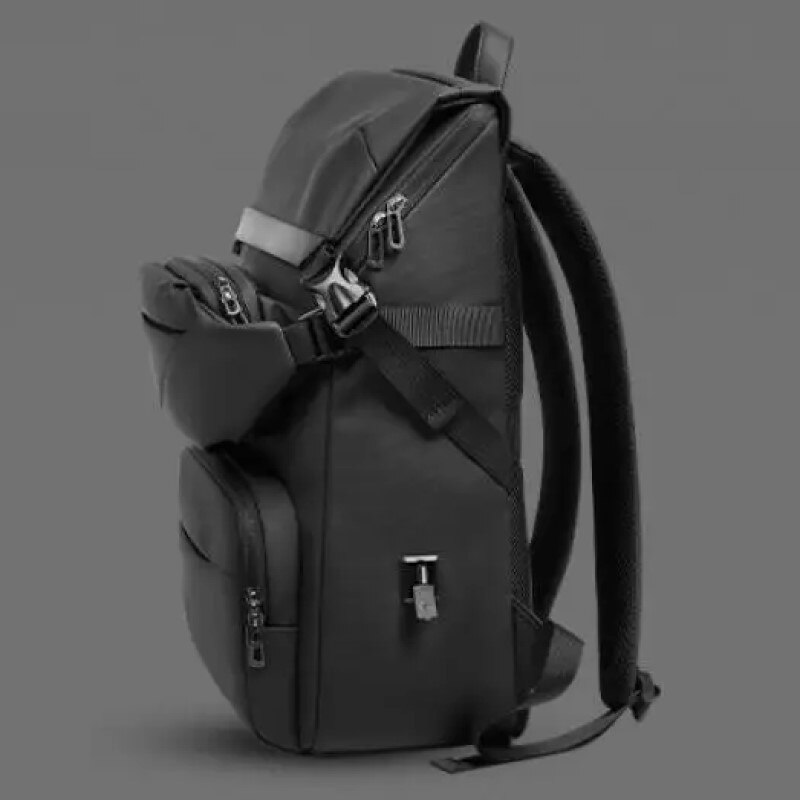 Rucsac laptop 15.6", business casual, design pelerin, impermeabil, cu port USB, 30.5x14x46 cm, borseta atasata, 33x6x11 cm, GETICS, Negru