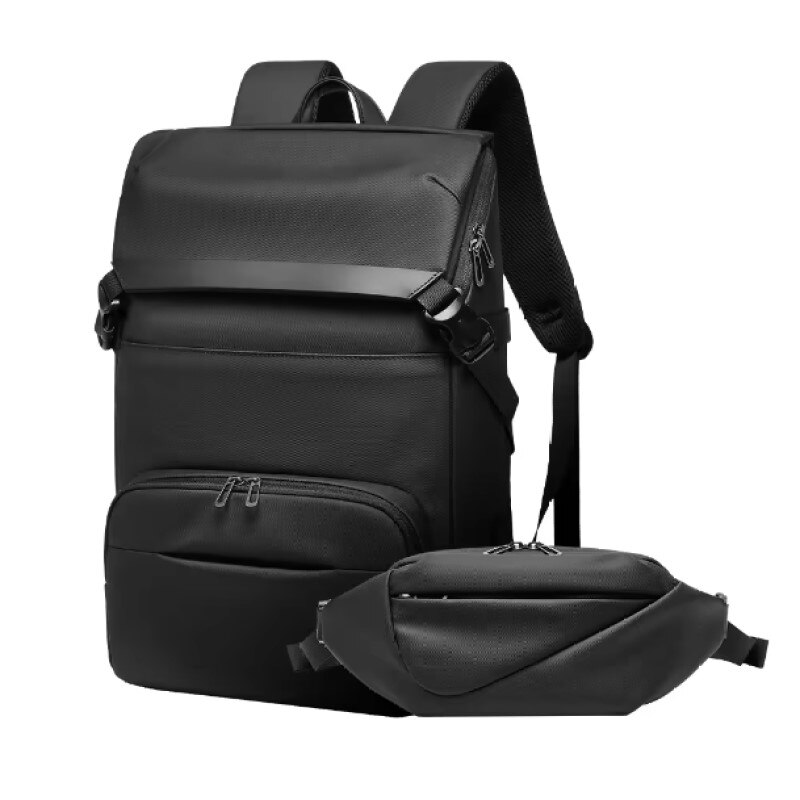Rucsac laptop 15.6", business casual, design pelerin, impermeabil, cu port USB, 30.5x14x46 cm, borseta atasata, 33x6x11 cm, GETICS, Negru