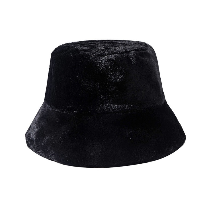 Caciula dama Jormftte, model bucket, neagra, dimensiune 56-58 cm, din blana sintetica