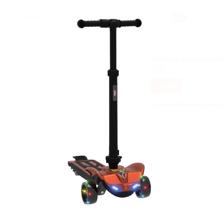 Trotineta electrica cu faruri, baza cu lumini LED,3 nivele de reglare a vitezei, inaltime reglabila, bluetooth si incarcator Pilsan Cobra