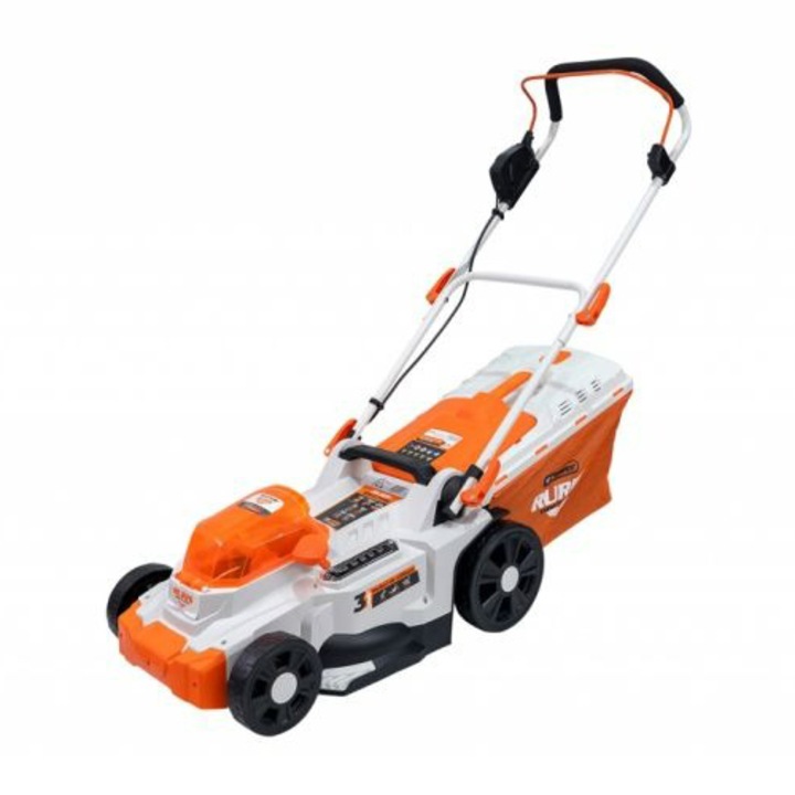 Masina de tuns gazon/iarba pe acumulator Ruris RXI3744e, 2 X 20 V, latime taiere 37 cm, inaltime taiere 25 - 75 mm, motor fara perii, functie de mulcire,sac colector 35 L, fara acumulator si incarcator in setul de livrare