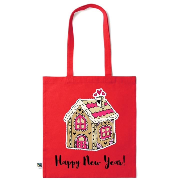 Intelli® Oko-barat pamut bevasarlotaska hosszu fullel, Winter Feeling, 38, Piros grenadine, 38 x 42 cm