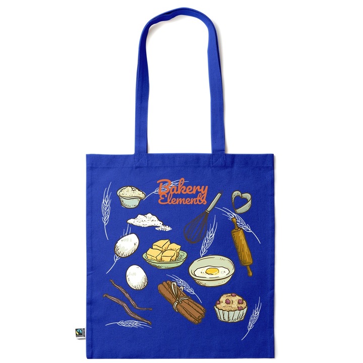 Go For It Shopper fazonú pamut táska mintával, Bakery, 38×42cm, Sötétkék, AB-KI101