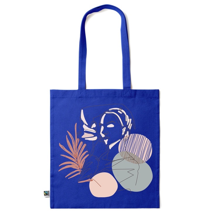 Go For It Shopper fazonú pamut táska mintával, Woman Lineart Abstract, 38×42cm, Sötétkék, AB-KI19